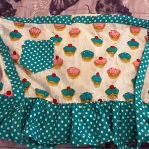 Polka Dot Cupcake Print Apron - Teal/White